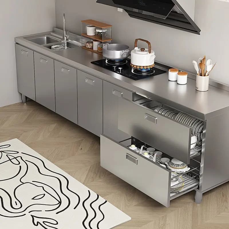 LH Integrated Stainless Steel Kitchen Cabinets Installation-Free Thickened Stove Lockers Household