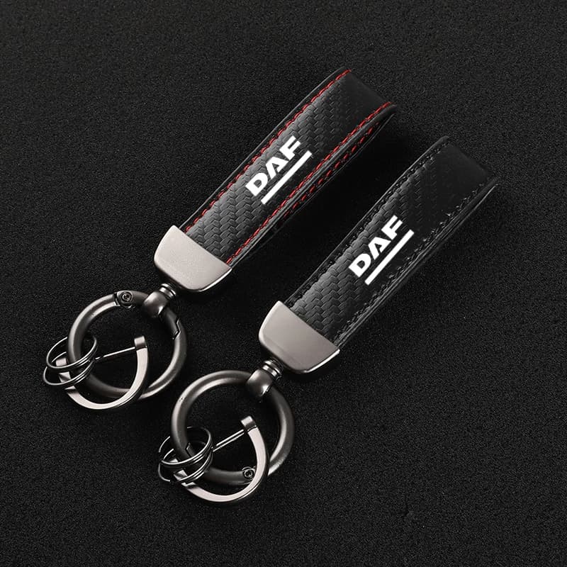 Leather Carbon Fiber Car Rings Keychain Zinc Alloy Keyrings For DAF XF 95 105 CF LF Car Accessories