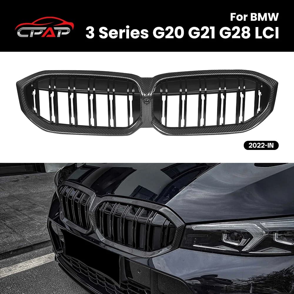 Real Dry Carbon Fiber Grille For BMW 3 Series G20 G21 G28 LCI 2022-IN Front Bumper Hood Grills Mesh Auto Replacement Part