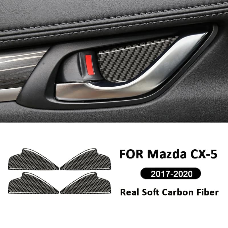 For Mazda CX-5 2017-2020 Carbon Fiber Car Inner Door Pull Handle Bowl Panel Ring Cover Decoration Sticker Interior Accessories