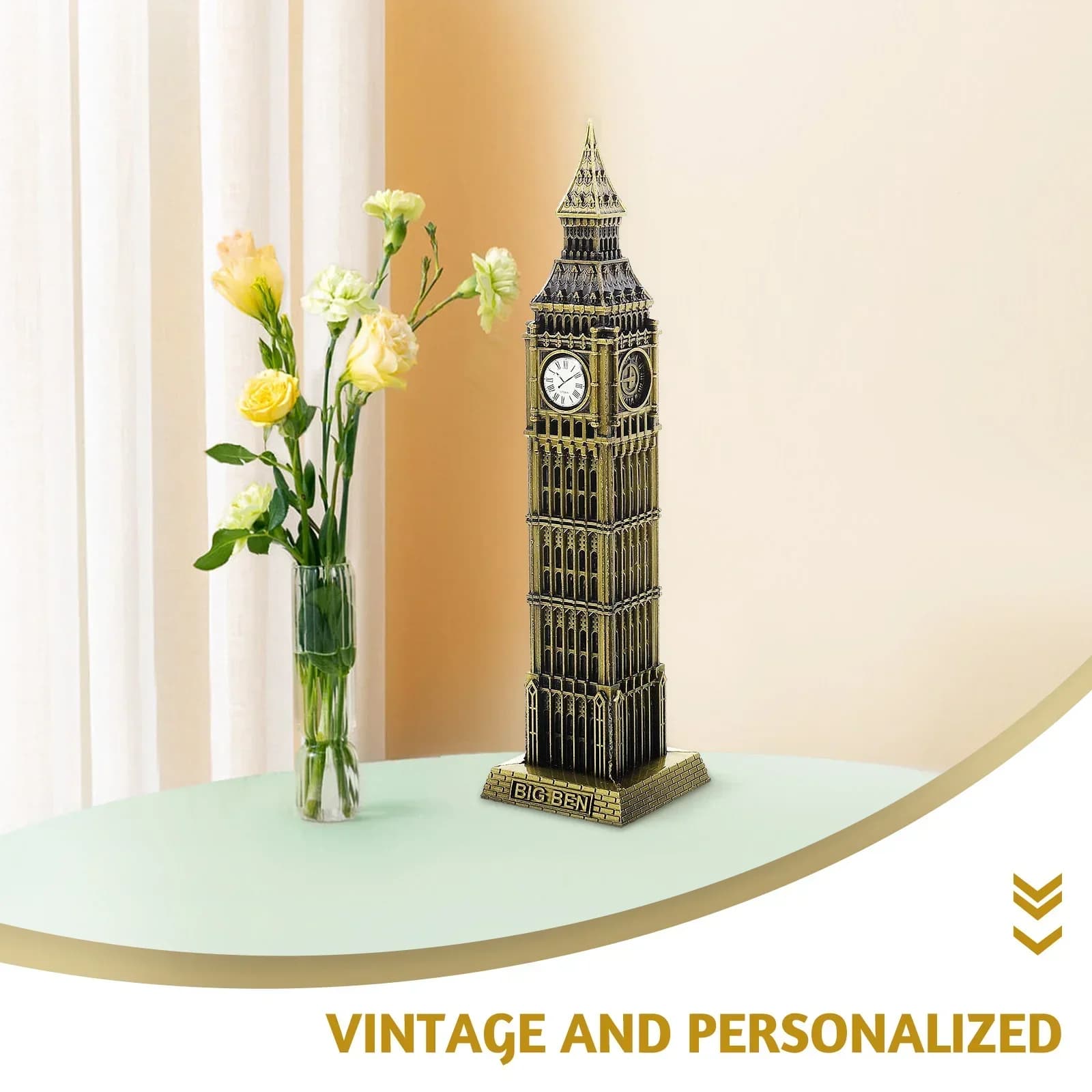 Big Ben Tower Architectural Model Sculpture 3D Puzzles, England London Landmark Desktop Ornament, Metal Building Craft Souvenir