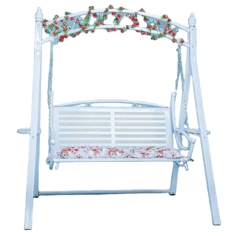 Outdoor garden furniture double seater iron frame terrace swing lounge balcony hammock metal chair with cushions
