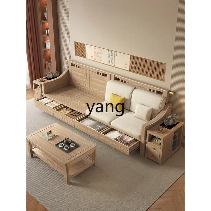 LMM solid wood sofa ash wood small apartment winter and summer dual-purpose storage log wind cloth sofa