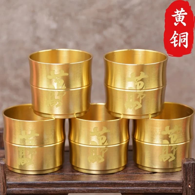 All-brass bamboo-patterned water cup, a symbol of continuous progress, suitable for tea ceremonies, as a gift, or as a decorativ