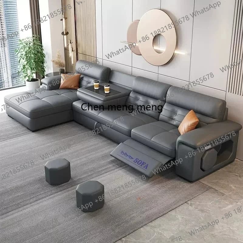 MINGDIBAO Sectional Sofa Bed with Storage, Genuine Leather Reclining Couch, Space-Saving Convertible Sleeper Sofa in Living Room