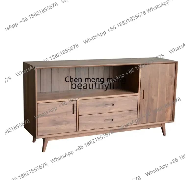 cc182R North America Black Walnut Wood Sideboard Cabinet Light Luxury Tea Solid Wood Wall Living Room Cabinet Locker Home Wine