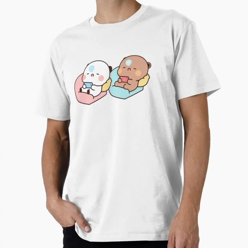Bubu & Dudu falling asleep Gift t shirt ‌kawaii‌ Panda Bear Cartoon Graphic tee Cute Y2K Clothes 100% cotton All size Tee S-6XL