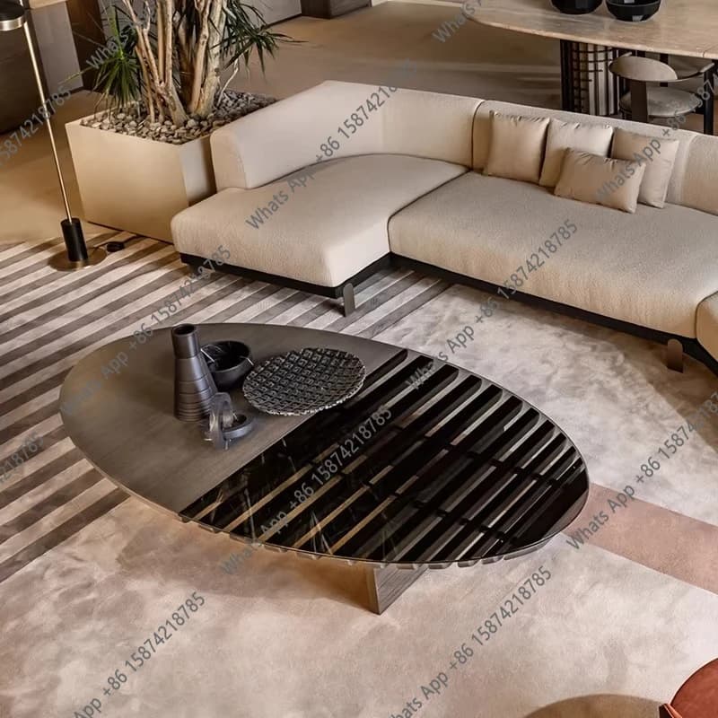 Italian minimalist living room coffee table villa mansion solid wood parquet living room large coffee table