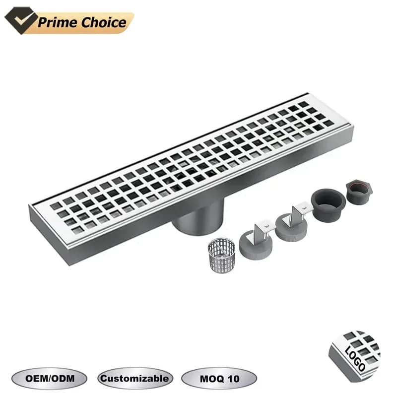 for OEM Modern 304 Stainless Steel Linear Floor Drain Square Hole Pattern High Flow Over 53L/min Polished Surface Removable