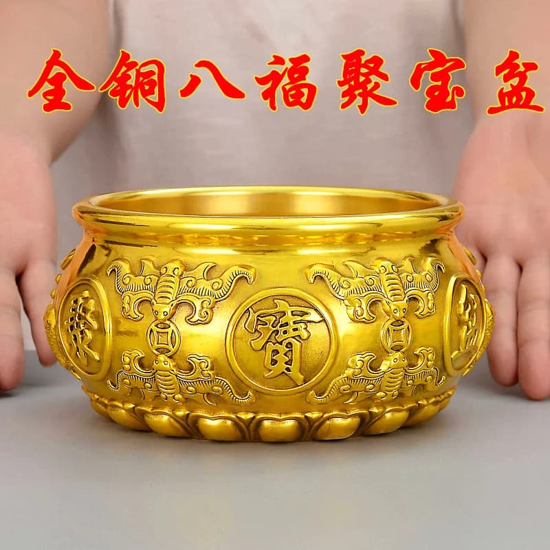 Pure ornament, copper eight blessings model, treasure bowl gift, Chinese-style desktop home living room ope