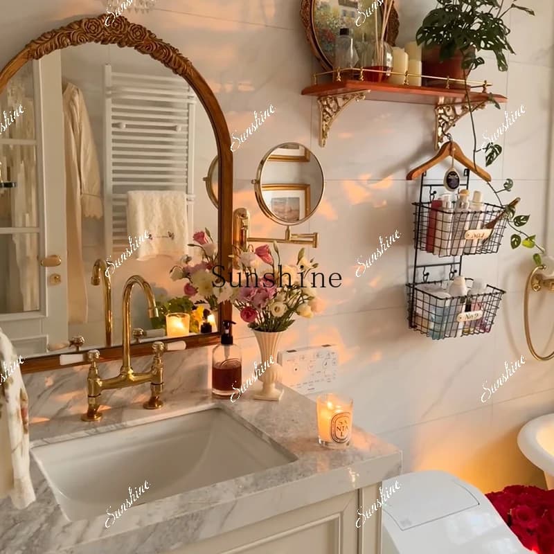 Light luxury American bathroom cabinet combination natural marble ceramic integrated basin washing table floor  FT