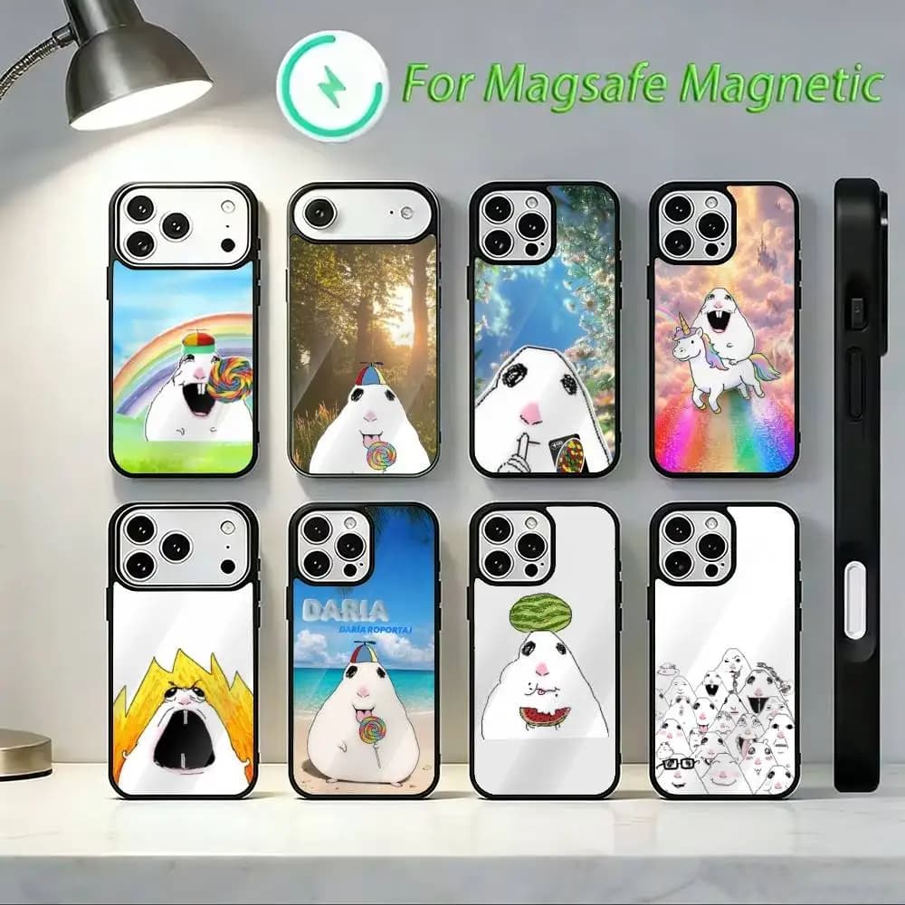 FUNNY H-Hamster Caveman Phone Case For iPhone 17 16 15 14 13 12 Pro Max Plus for Mirror Wireless Magnetic Cover