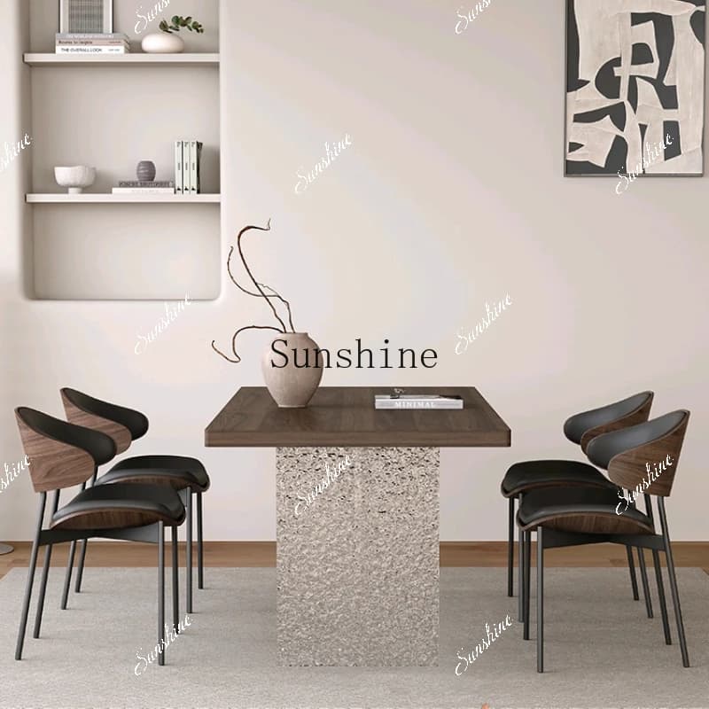 French retro feng shui corrugated acrylic solid wood grain rock slab dining table