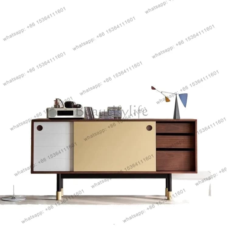 2026 retro solid wood dining side cabinet living room bedroom storage side cabinet