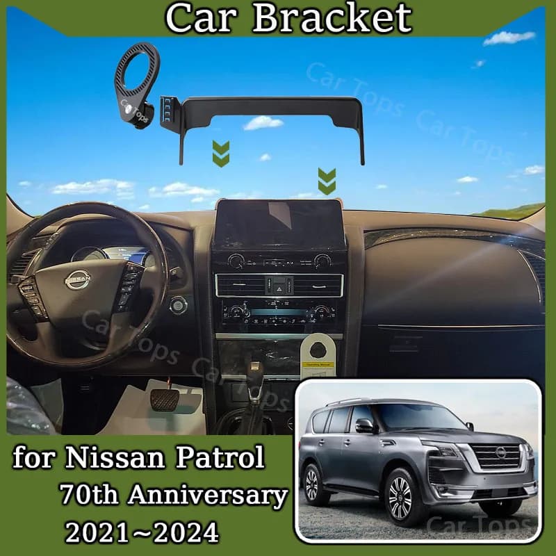 Mobile Phone Holder for Nissan Patrol 70th Anniversary 2021~2024 MagSafe Magnetic Cell Stand Gravity Car Mount Auto Accessories