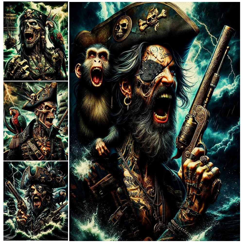 Roaring Pirates And Sailor Undead,Vintage Wall Art Canvas Painting, Demon Pirates Artwork, Poster And Print, Home Decor Unframed