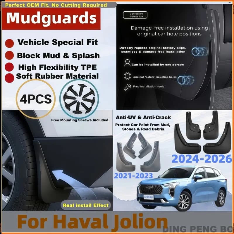4PCS TPE+PP Blend Mud Flaps Splash Guards FOR Haval Jolion 2021 2022 2023 2024 2025 2026 Fender Protectors Exterior Auto Parts