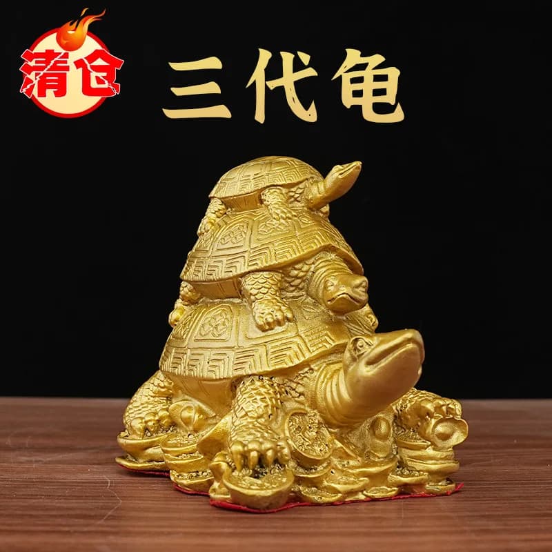 and brass three-generation turtle figurines, bronze , longevity , thousand-year turtles, decorative ornamen