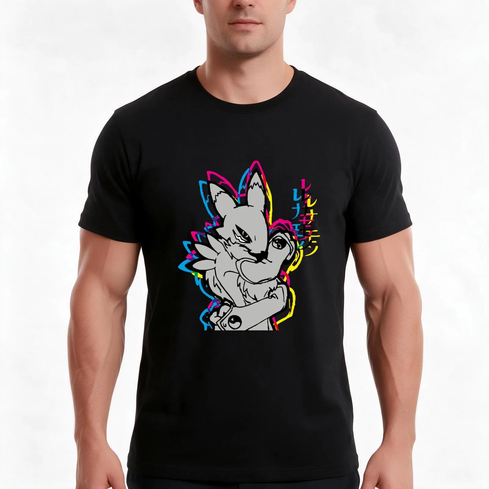 Colors Renamon T-Shirt, Summer Casual Cotton Tee, Oversized Streetwear Tops, Vintage Graphic Print, Loose Fit Short Sleeve