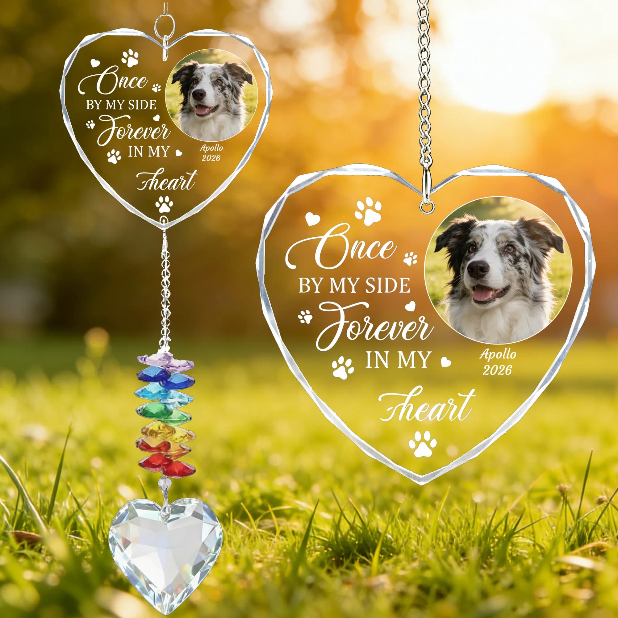 Personalized Pet Memorial Suncatcher Custom Photo Heart Acrylic Rainbow Crystal Window Ornament Pet Keepsake Gift for Dog Cat