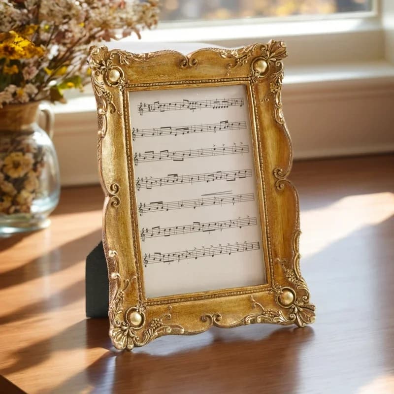 European Retro Golden Lace Decor Photo Frame Vintage Aesthetic5/6/7 Inch Sizes Available, Tabletop Display For Home Decoration