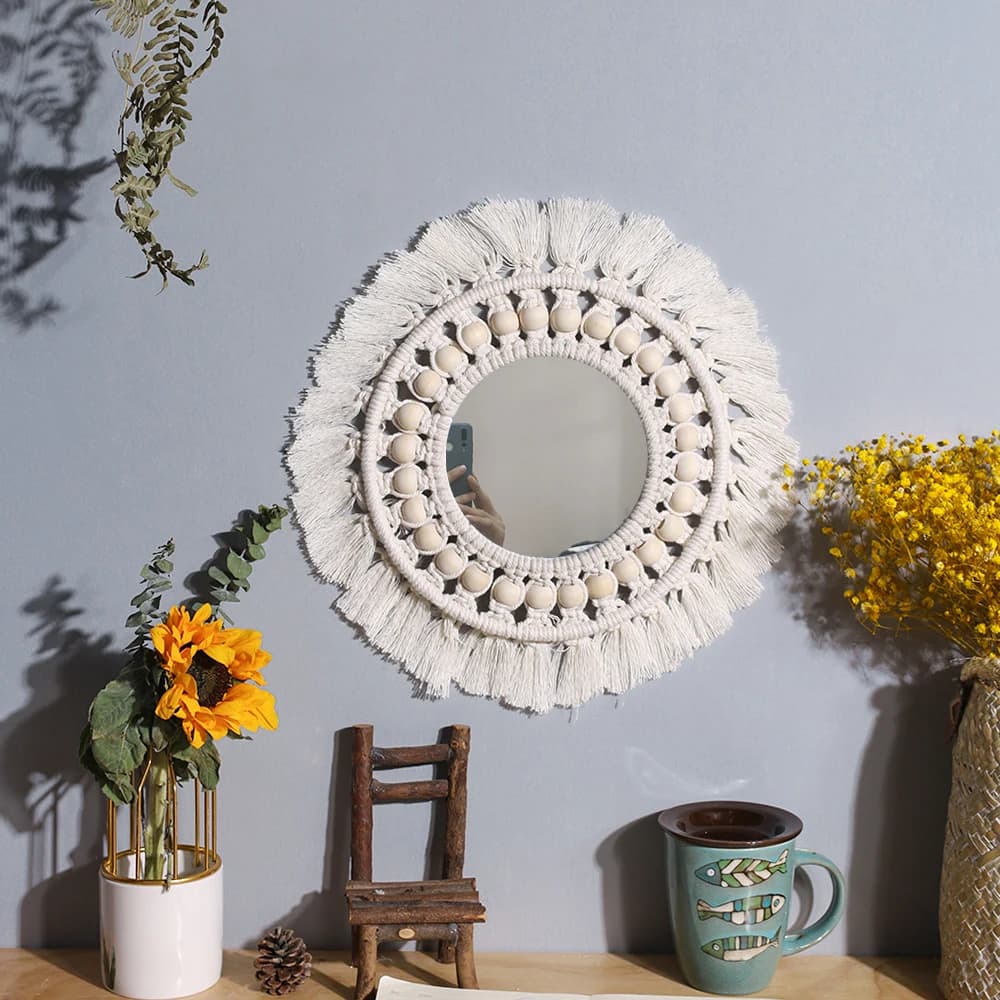Macrame Round Mirror Wall Decor Wall Mirrors for Living Room Decorative Mirrors for Bedroom Baby Room Decoration Nursery Decor