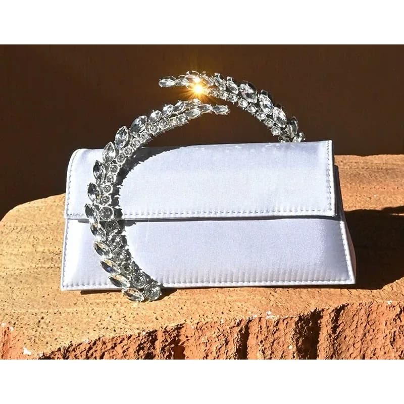 Gold Vintage Shiny Willow Leaf Rhinestone Box Banquet Saddle Small Square Bag