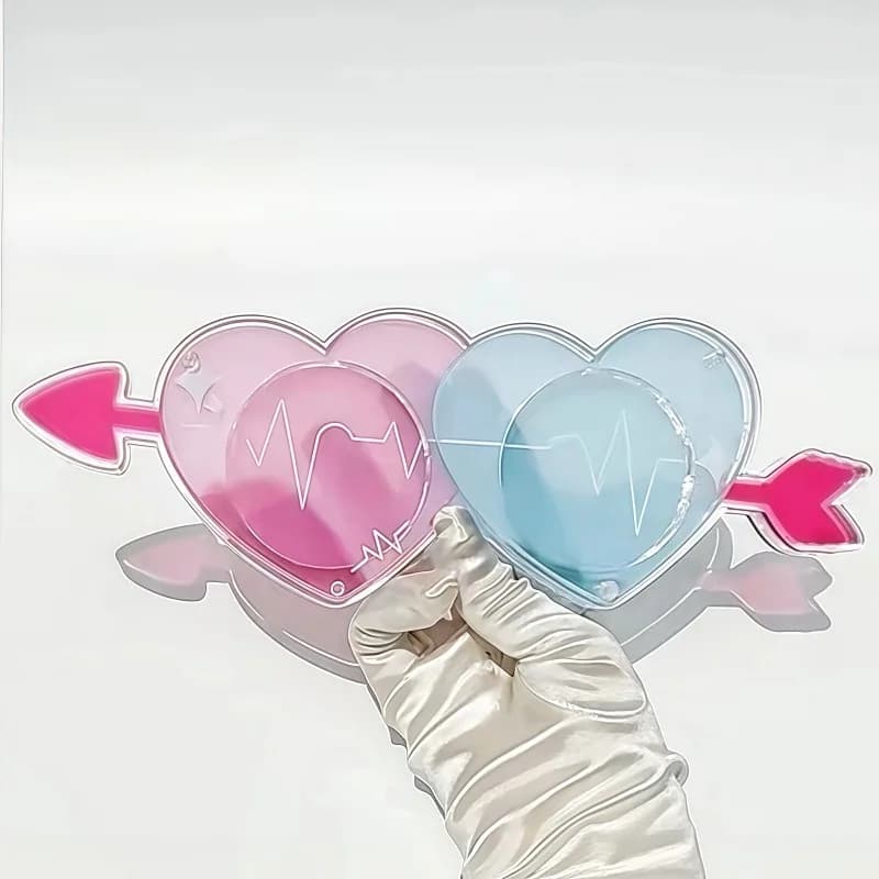 Cupid Dual‑heart 58mm Acrylic Badge Brick, Kawaii Clear Magnetic Pin Display Frame, for Anime Kpop Merch Decor & Shooting Prop