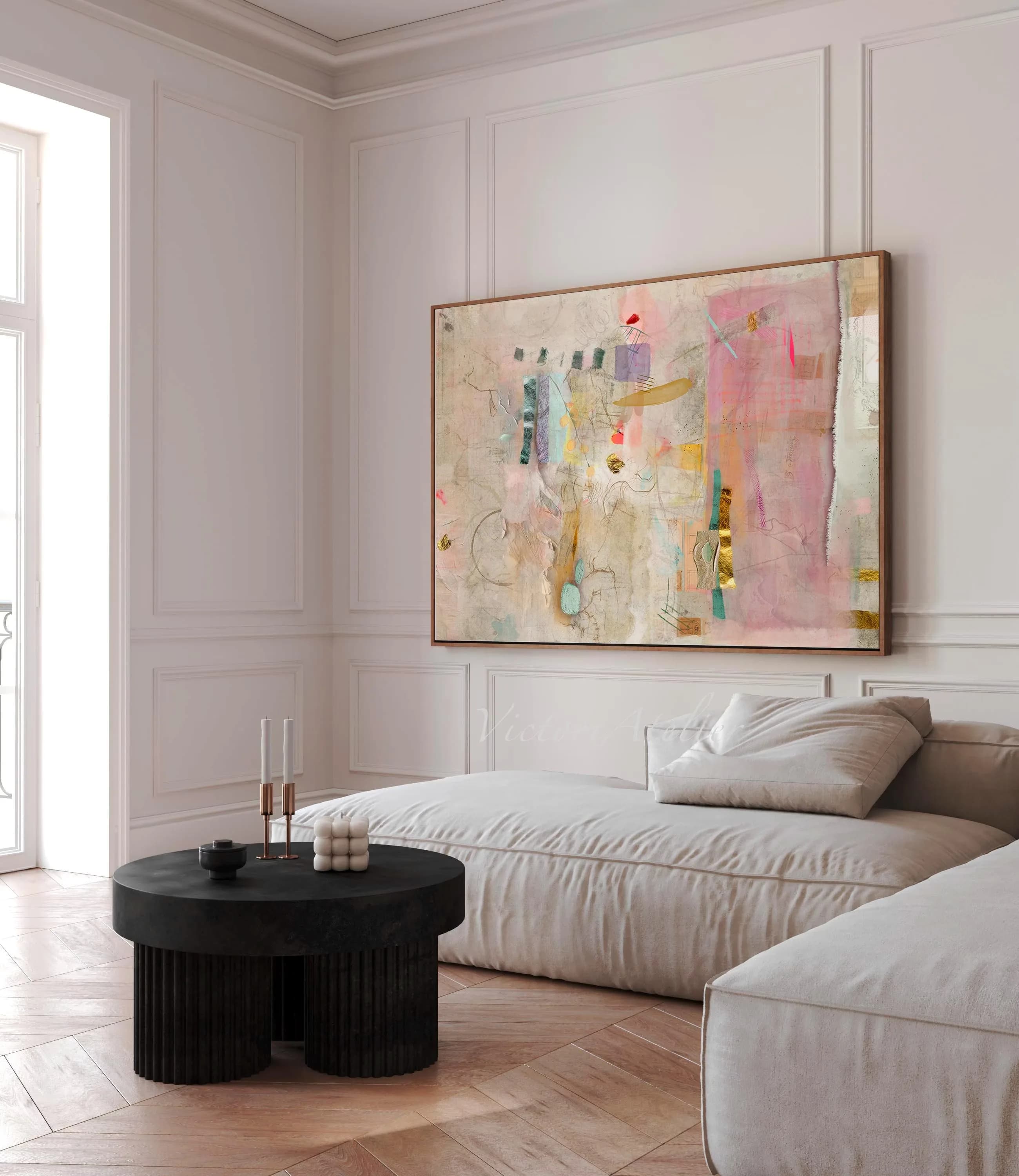 Abstract Painting Print, Neutral Colors Large Minimalist Abstract Art, Modern Textured Pastel Multicolor, Trendy Aesthetic Large