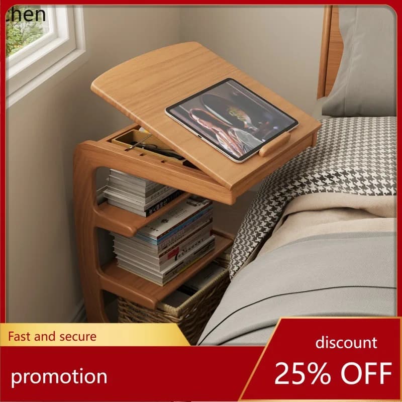 ZML Solid Wood Sofa Side Table Movable with Wheels Side Cabinet Bedside Storage Rack Corner Cabinet