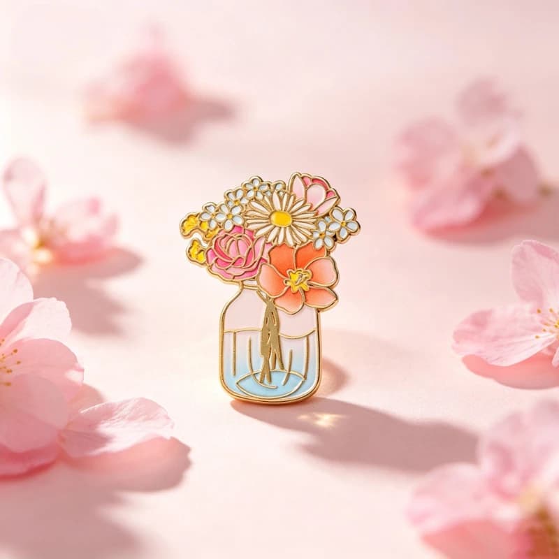 Creative Illustration Vase Flower Design Brooch Commute Alloy Enamel Colorful Bouquet Lapel Pin Badge DIY Clothing Bags Hat Gift