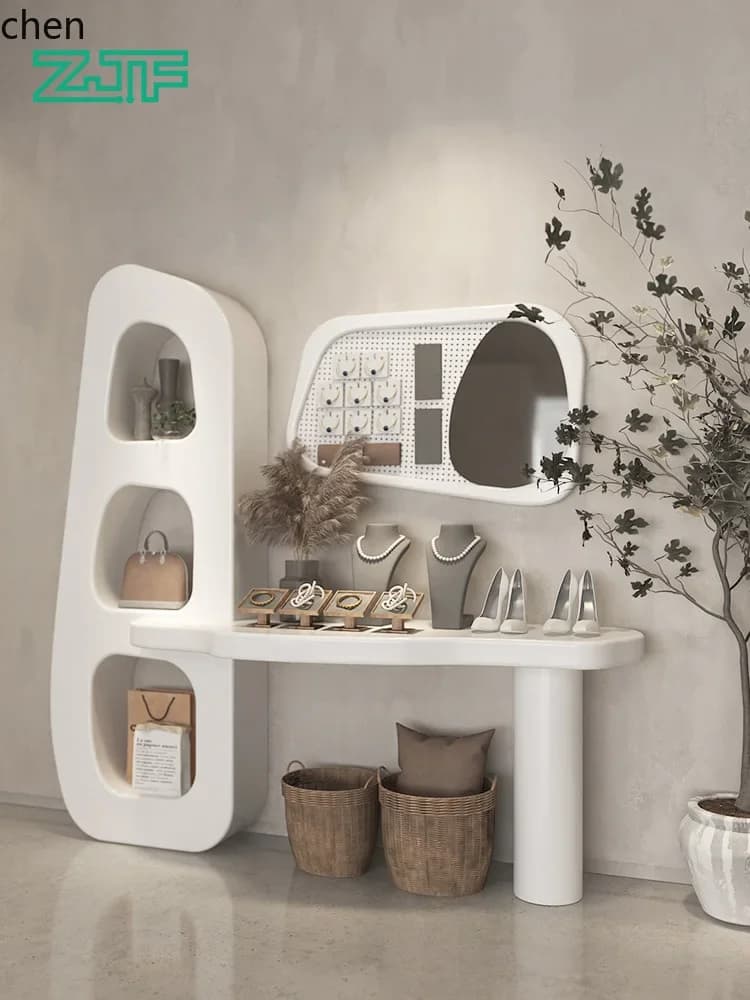 DSA  Clothing Store Display Stand White Lacquer Display Table Shoe and Bag Store Display Rack