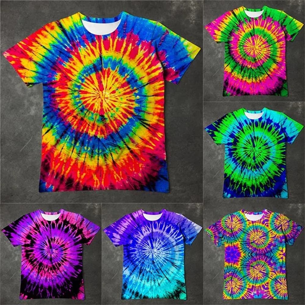 Retro 3D Neon T Shirt Psychedelic Gradient Color Tie-dye 3D Printed Street Tshirt Men And Women O Neck Fashion Short Sleeve Tops