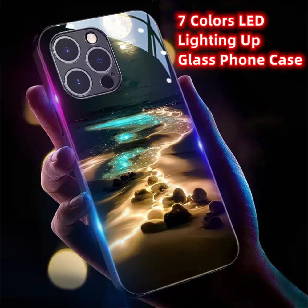 Moonlight Gilded Coast Sound Control LED Flash Case Luminous Cover For Samsung S25 S24 S23 S22 S21 S20 FE Note 10 20 Plus Ultra