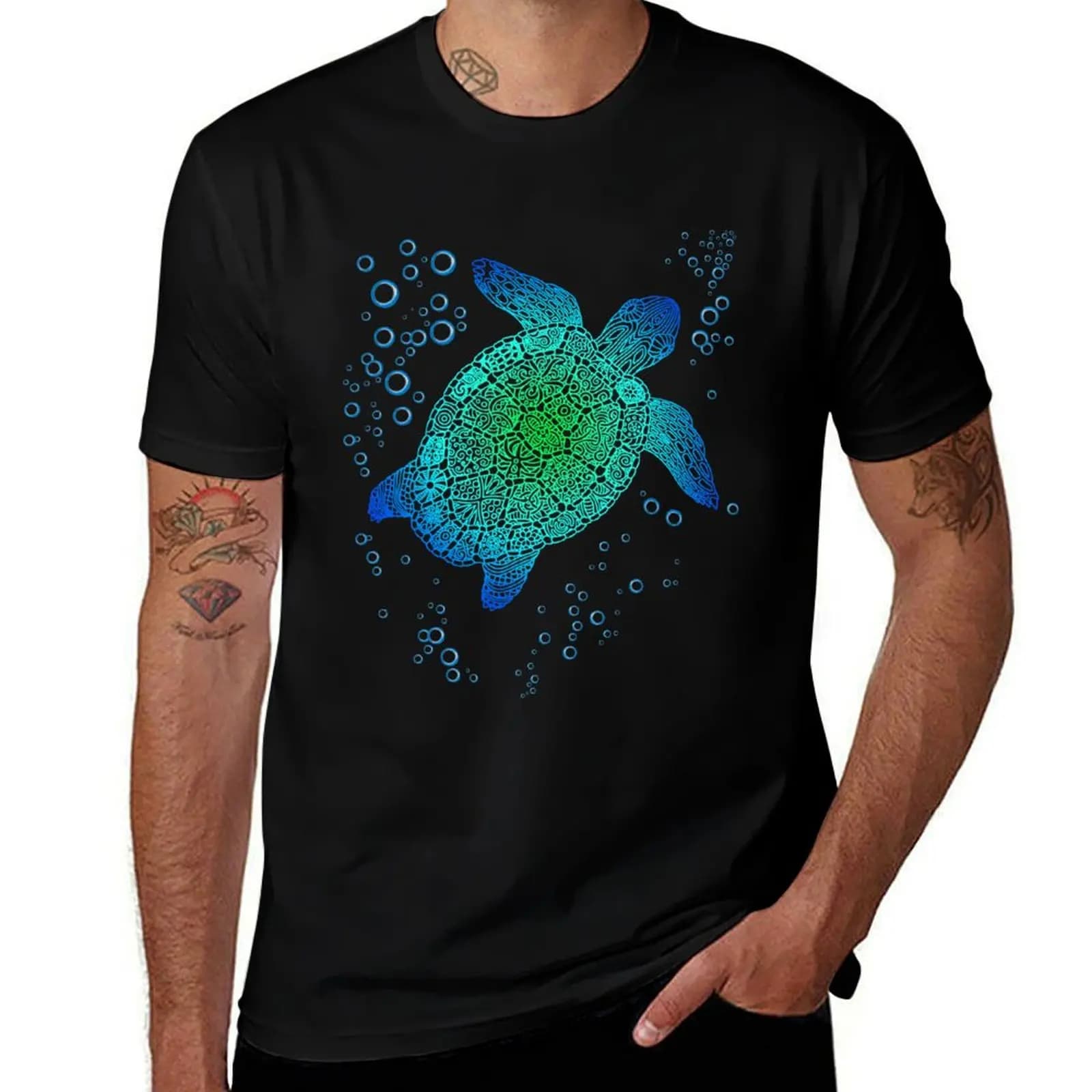 Ocean Blue Tribal Sea Turtle Honu Turtle Lover Gift T-Shirt Work Duty Casual T-Shirt