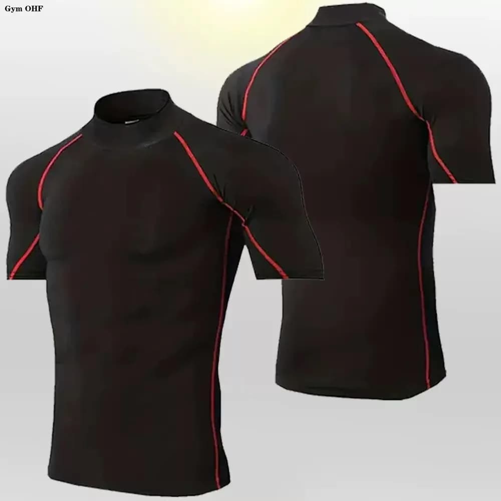 2026 new summer men's fitness running training breathable fast drying tight fitting T-shirt high neck can be customized LG