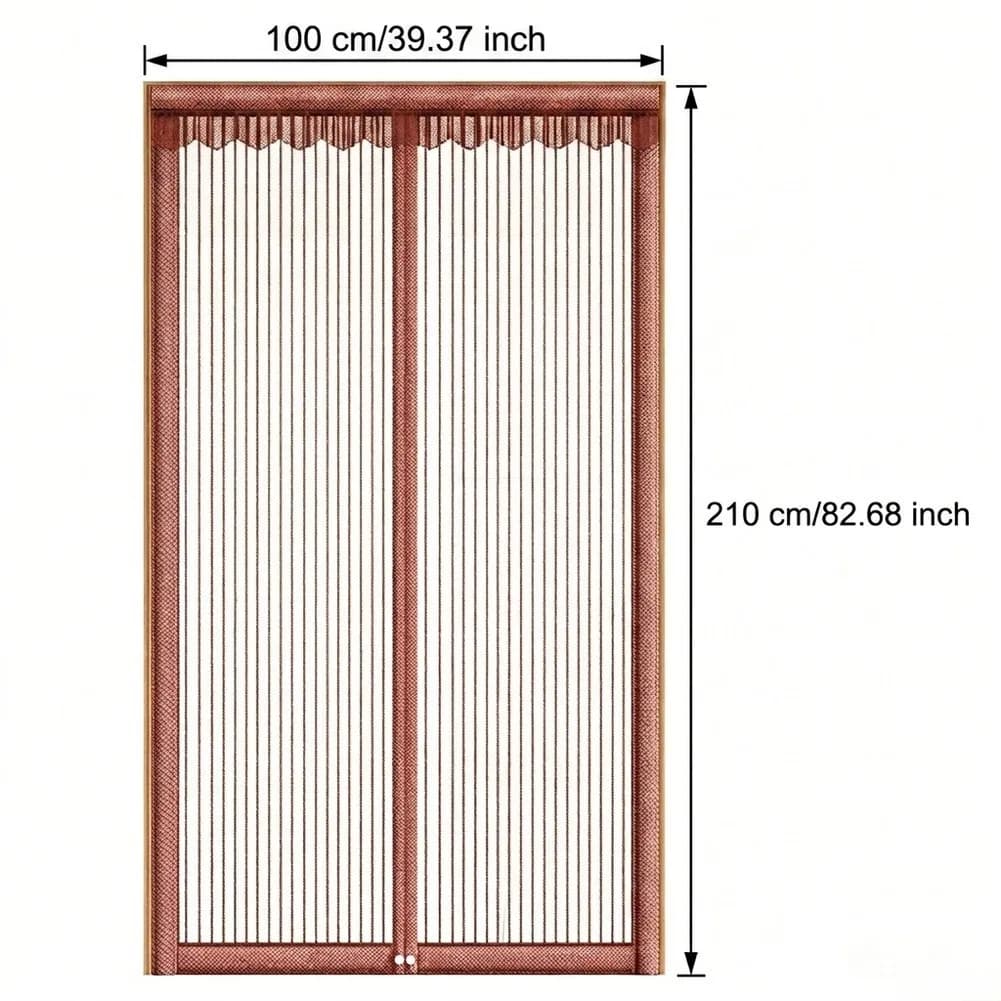 Magnetic Door Screen Curtain for Summer Use Striped Coffee Pattern Polyester Construction 100 cm Wide 210 cm Long