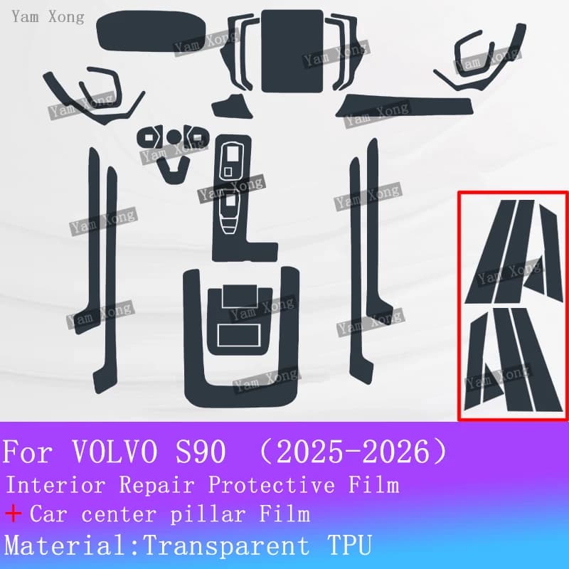 Full Set Interior Exterior TPU Protective Film For Volvo S90 2025 2026 Anti-Scratch Navigation Screen BC Pillar Film Car Cover
