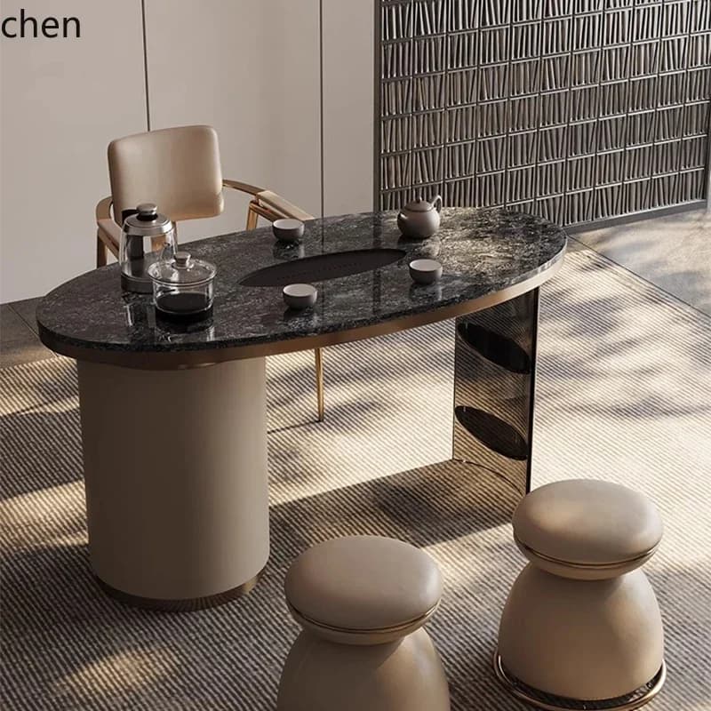 YFY balcony tea table new natural rock slab high-end tea table and chairs light luxury simple home office tea table