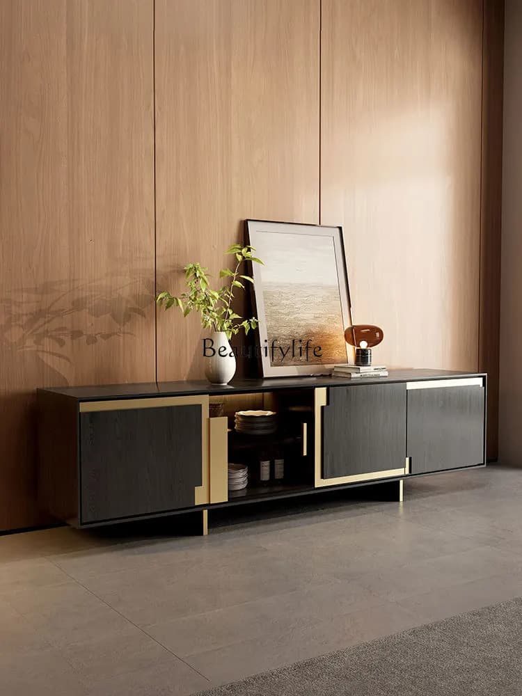 01Italian light luxury solid wood TV cabinet Nordic modern living room villa wall simple storage cabinet