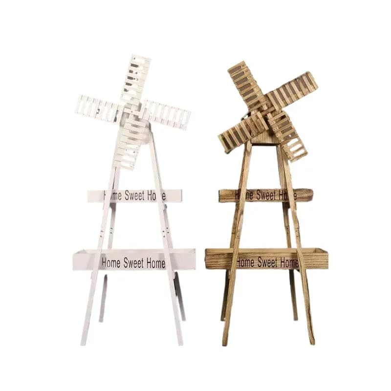 Solid wood retro rotating windmill pastoral storage flower stand outdoor wedding welcome decoration flower ornament
