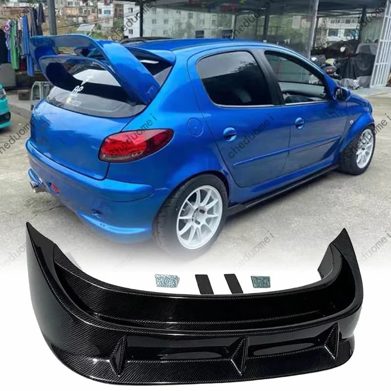 Suitable For hatchback Peugeot 206 Real Carbon Fiber Double Deck Trunk Spoiler Lip Rear Wing Modification Accessories