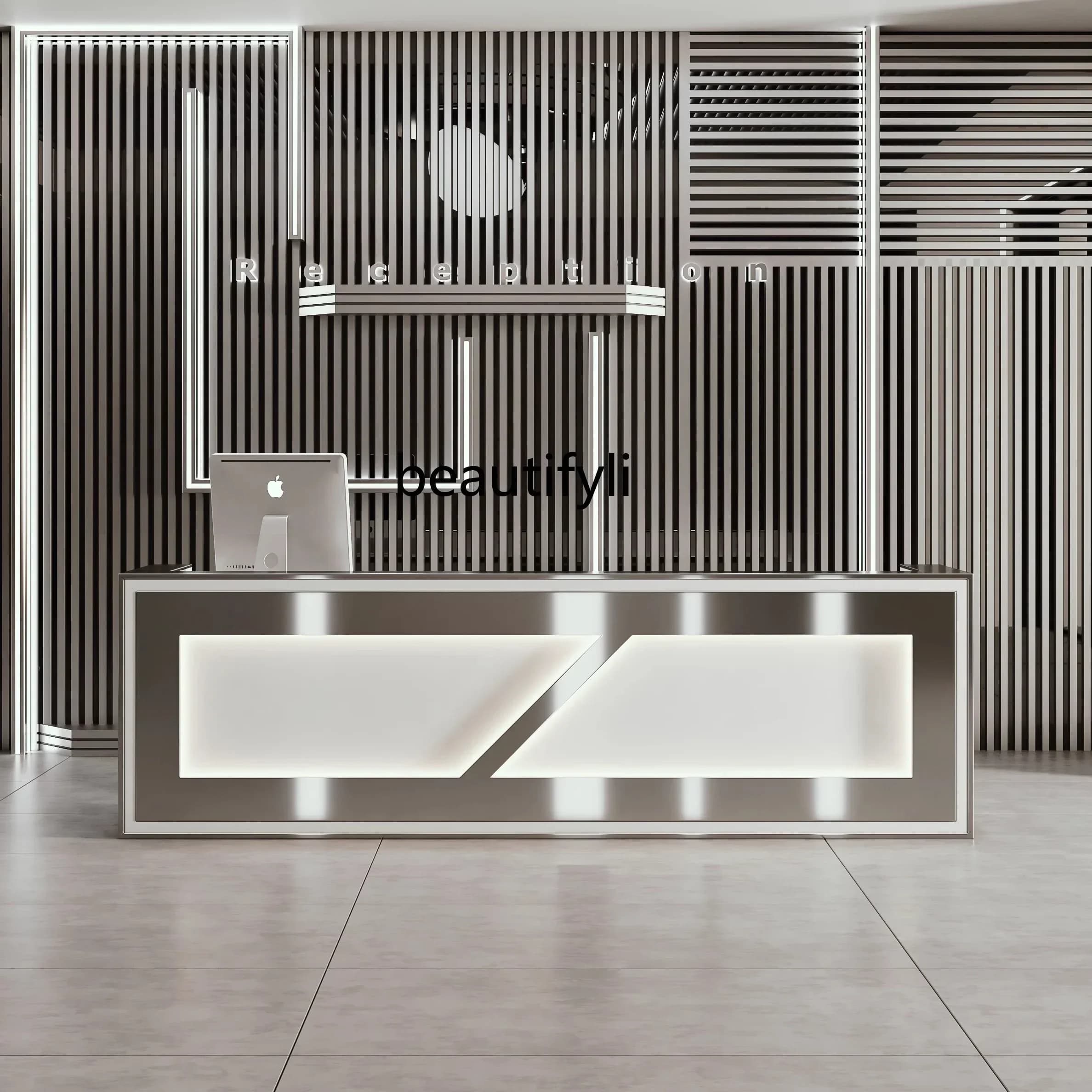 X Industrial wind stainless steel bar counter clothing store checkout page company hotel reception desk