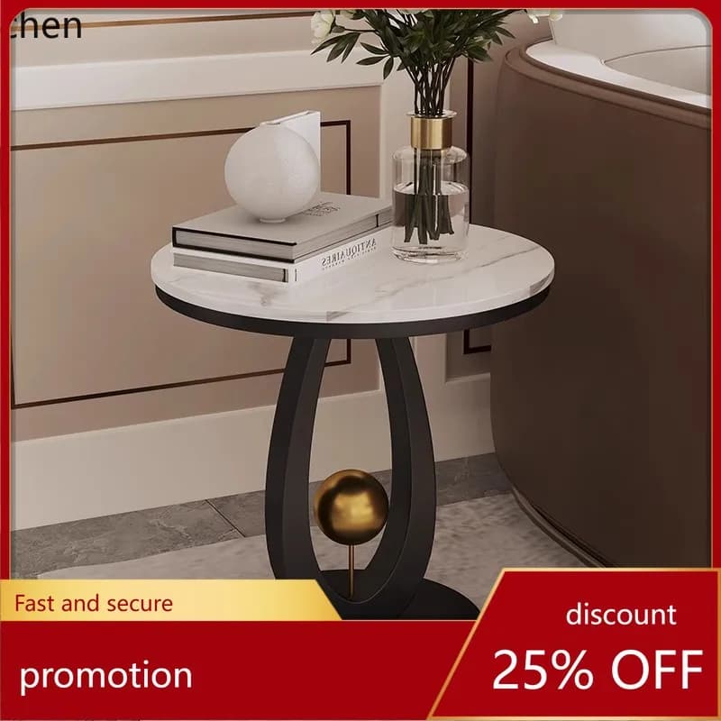 CZ Living Room Sofa Side Table Modern Simple Rock Slab Round Coffee Table Living Room Balcony Marble Small Square Table