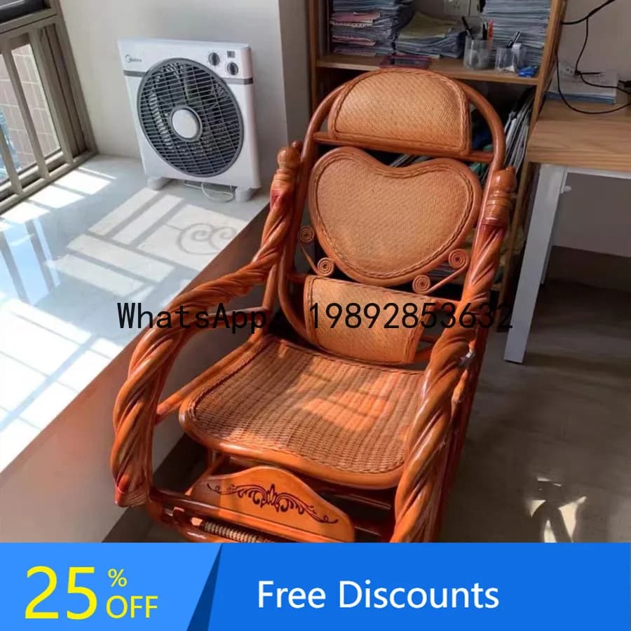 LYY Rocking Chair Balcony Natural Real Rattan Plant Woven Elderly Nap Chair Home Indoor Leisure Old-fashioned Recliner