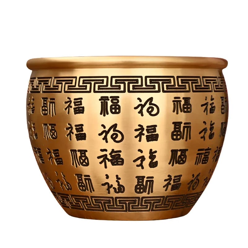 Hundred Blessings Copper Vase, Pure Copper Double Dragon Vase, Brass Rice Jar, Fortune Character Treasure Bowl Ornament, Living