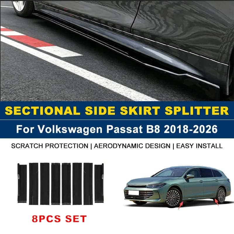 2.2m Sectional Side Skirt Extension Lips Side Spoiler, Car Exterior Modified Upgrade Kit For Volkswagen Passat B8 2018-2026 2019