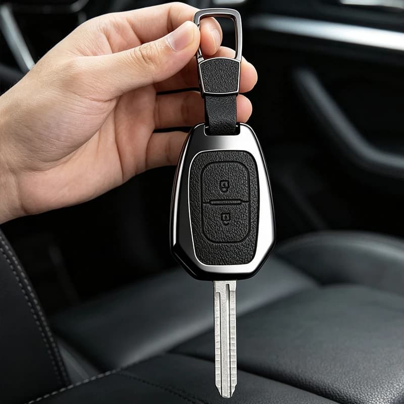Metal Leather Car Remote Key Case Cover for Renault Kwid Traffic Symbol for Dacia Sandero Logan Duster 2016 2017 2018 Shell