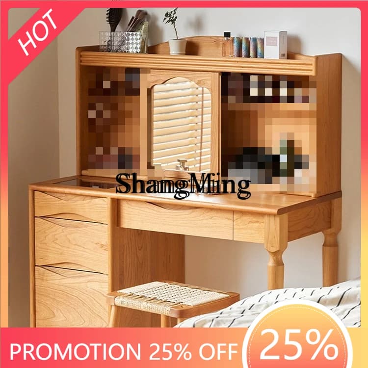 FG good-looking  solid wood dresser storage cabinet integrated bedroom small apartment log with mirror makeup table