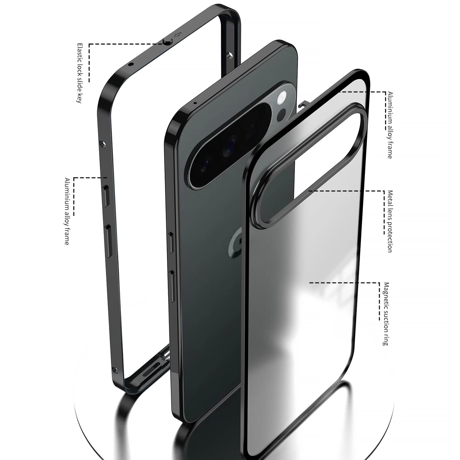 Snap Button Metal Frame Case for Google Pixel 10 Series, Frosted Matte Back Shockproof Camera Protection Slim Cover